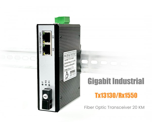 Full Gigabit Industrial Fiber Optic Transceiver 2GE + 2SC (20KM)